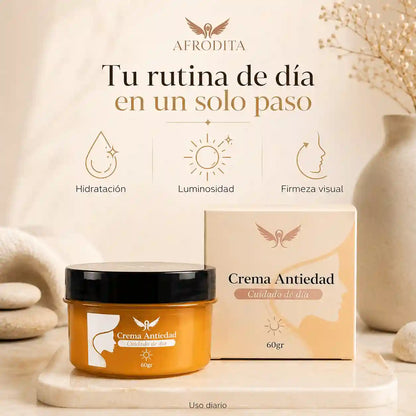 Afrodita Crema Antiedad Día- Hidratación, luminosidad y firmeza visual en un solo paso.