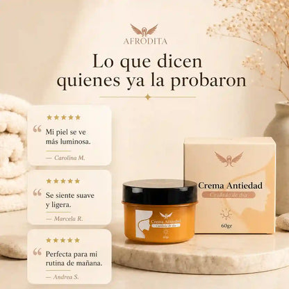 Afrodita Crema Antiedad Día- Hidratación, luminosidad y firmeza visual en un solo paso.